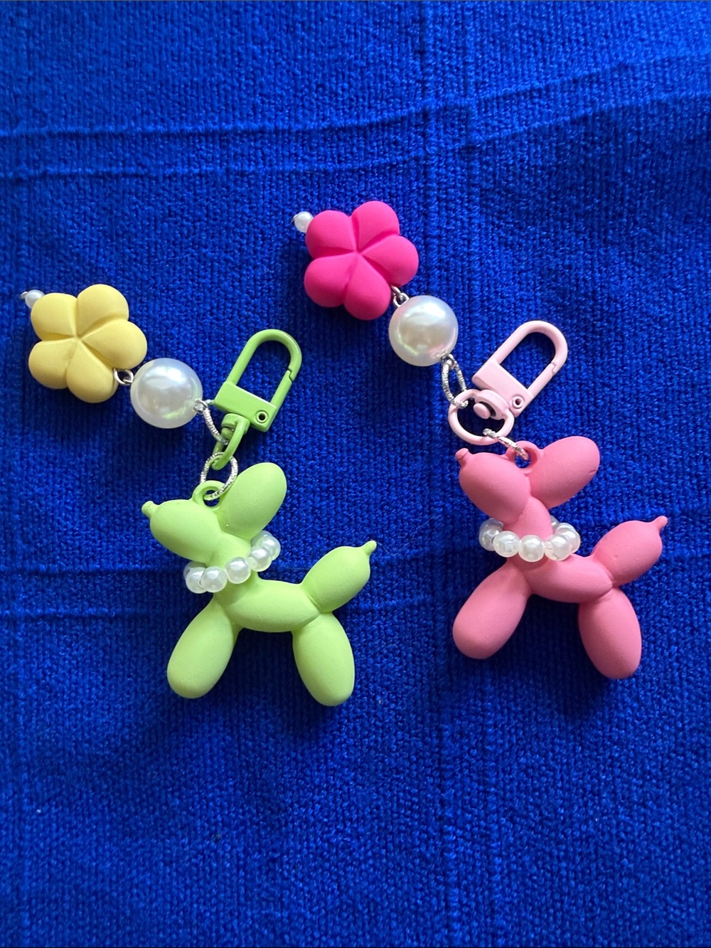 Cute Balloon Dog Keychain Pair - Lime Green & Pink